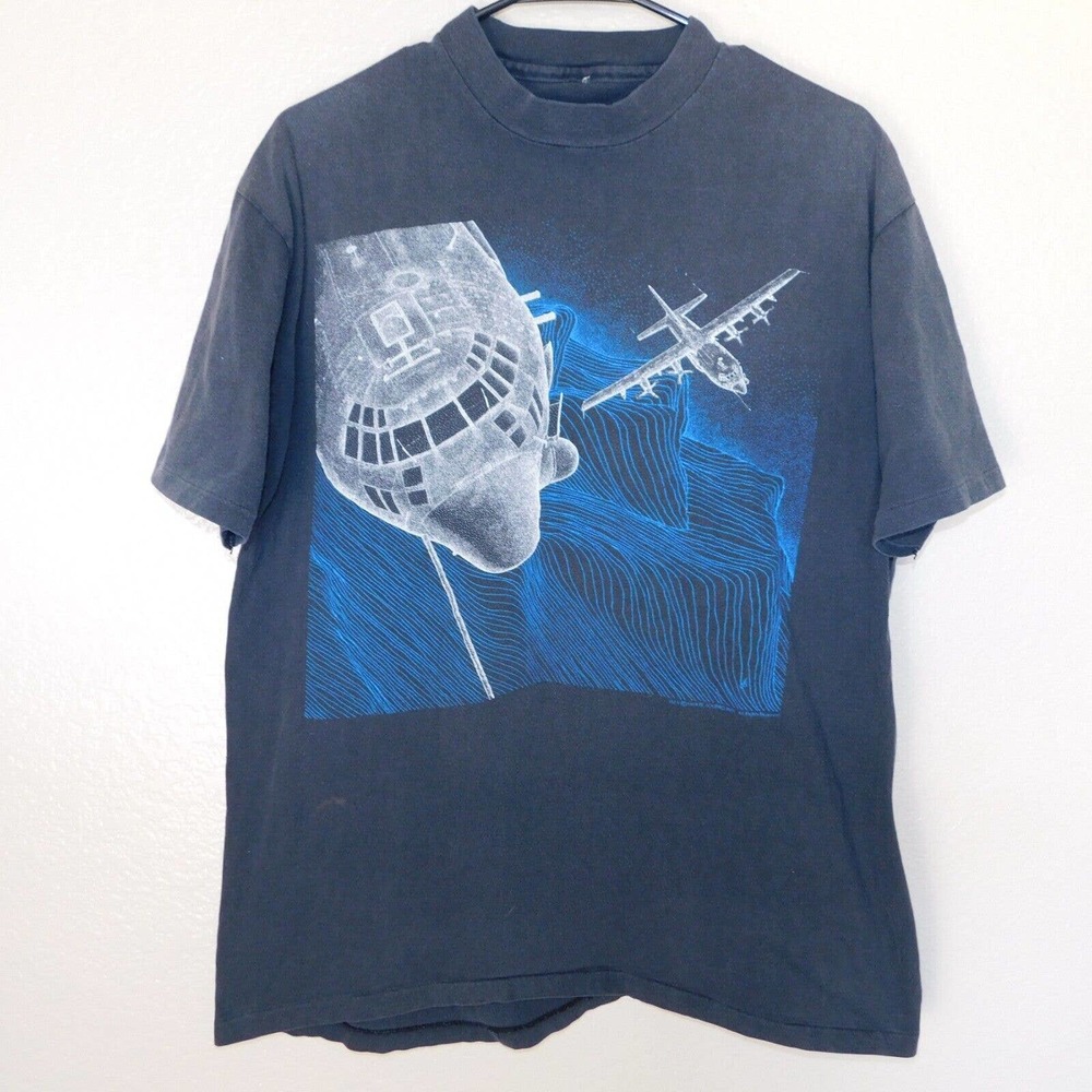 Vintage 80s Fighter Jet C-130 Hercules Faded Shirt Adult XL Single Stitch RARE